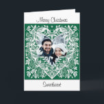 Cartão Feliz Natal Sweetheart | Foto de Natal<br><div class="desc">Cartão de Natal personalizado. Quadro floral de coração verde e branco que você pode personalizar adicionando sua foto.</div>