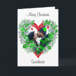 Cartão Feliz Natal Sweetheart | Foto de Natal do Coração<br><div class="desc">Cartão de Natal personalizado. Quadro floral verde,  vermelho e branco que você pode personalizar adicionando sua foto.</div>