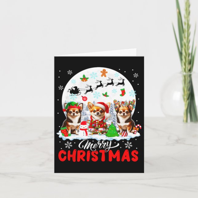 Cartão Feliz Natal Três Papais noeis Elf Reindeer Chihuah (Frente)