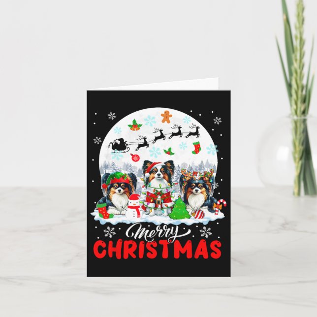 Cartão Feliz Natal Três Papais noeis Elf Reindeer Papillo (Frente)