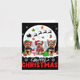 Cartão Feliz Natal Três Papais noeis Elf Reindeer Yorkshi