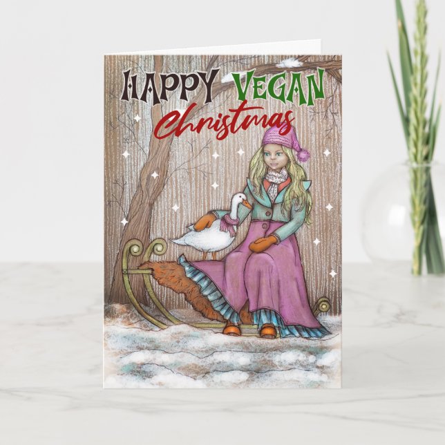 Cartão Feliz Natal Vegan, Fofo (Frente)