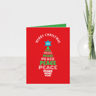 Cartão Feliz Natal Verde Árvore de Paz Vermelha Inicial