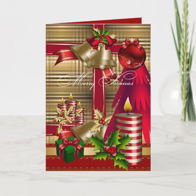 Cartão Feliz Natal Vermelho Verde Dourado (Frente)
