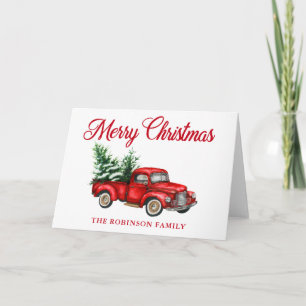 Cartão Feliz Natal - Vintage Red Truck Fold