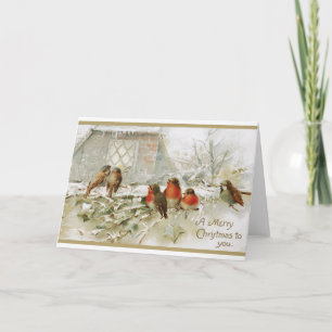 Cartão Feliz Natal Vintage Robin Bird