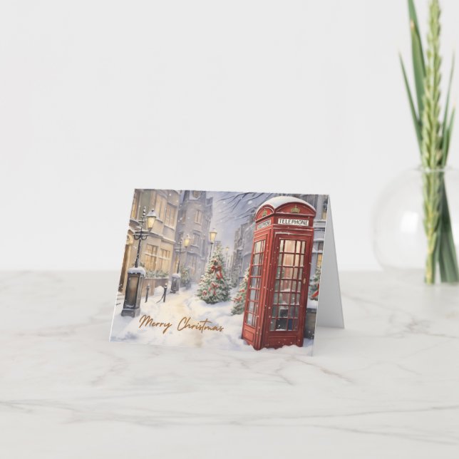 Cartão Feliz Natal Vintage Telephone Booth (Frente)