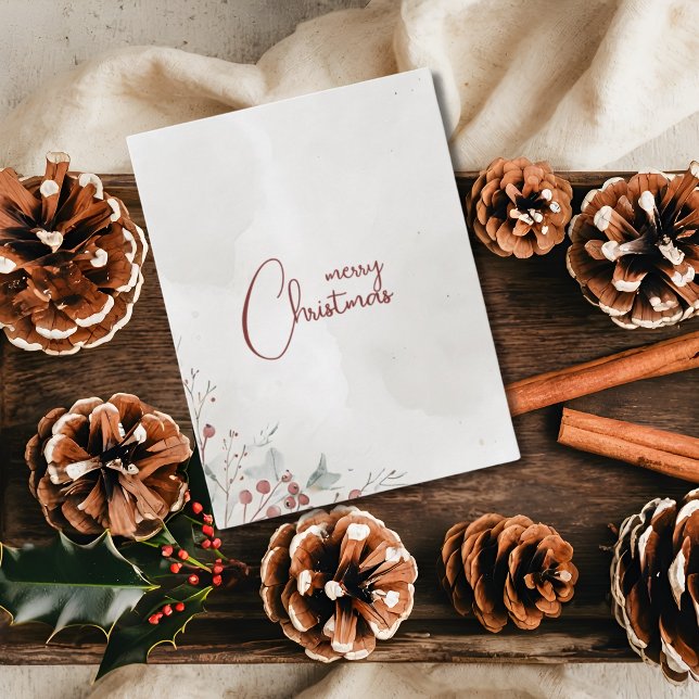 Cartão Feliz Natal Watercolor Berry Winter Non-Photo (Criador carregado)