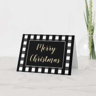 Cartão Feliz Natal Xadrez Preto e Branco Búfalo