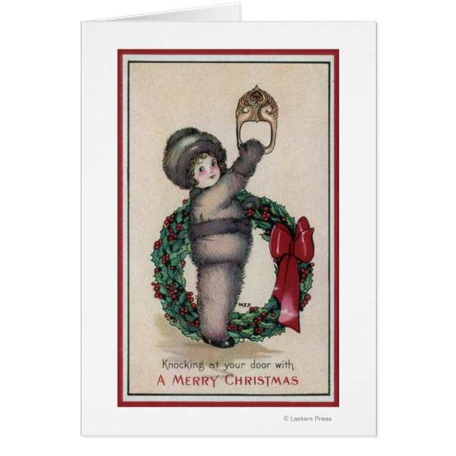 Cartão Feliz natalinoKid batendo com uma coroa (Frente)