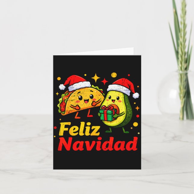 Cartão Feliz Navidad Avocado Tacos Mexican Xmas Family Ma (Frente)