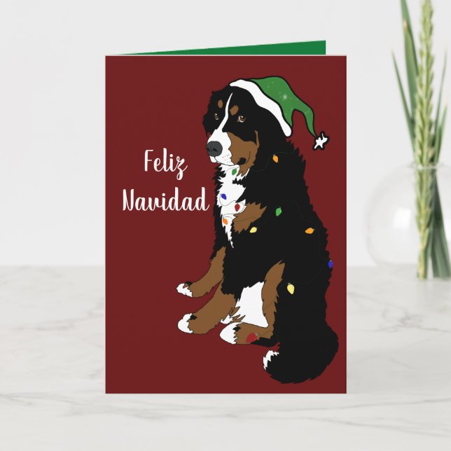 Cartão Feliz Navidad Bernese Mountain Dog (Frente)