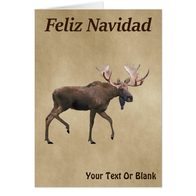 Cartão Feliz Navidad - Bull Moose Em Papel Antigo (Frente)