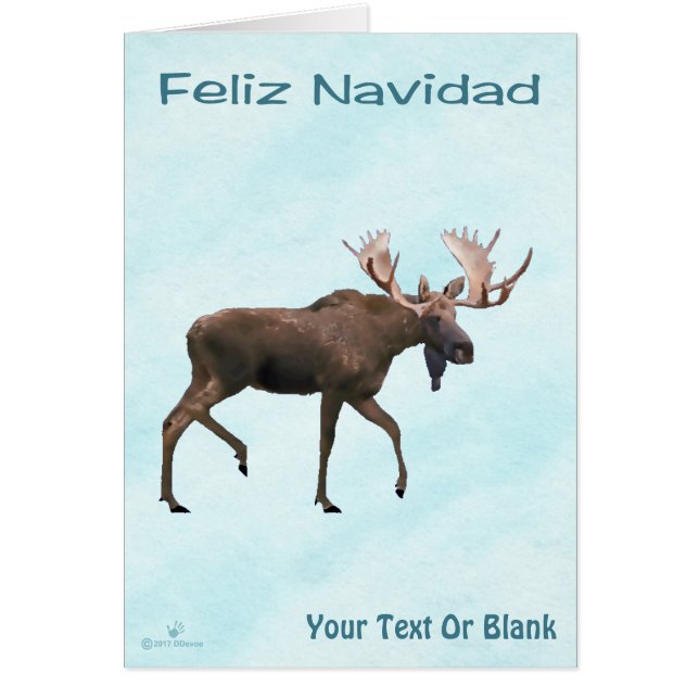Cartão Feliz Navidad - Bull Moose Na Neve (Frente)