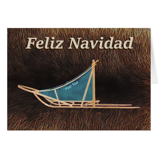 Cartão Feliz Navidad - Cachorro Sled (Frente Horizontal)