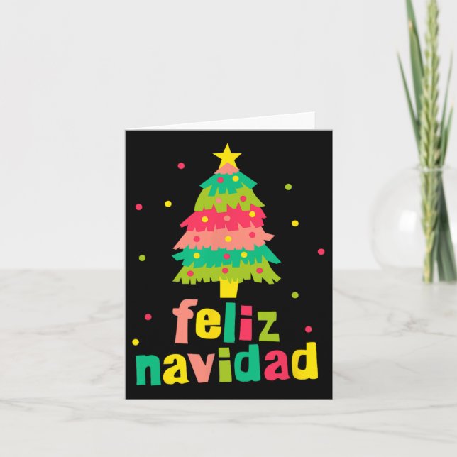 Cartão Feliz Navidad Colorful Xmas Árvore Natal Espanhol (Frente)