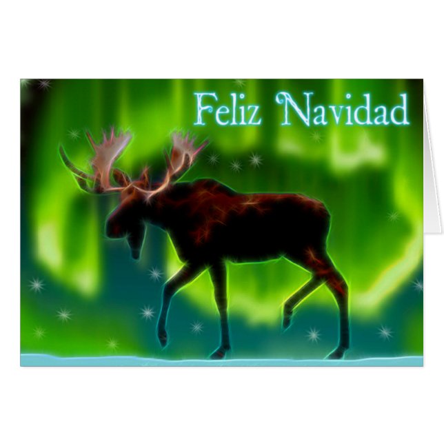 Cartão Feliz Navidad - Luzes do Norte Moose (Frente Horizontal)