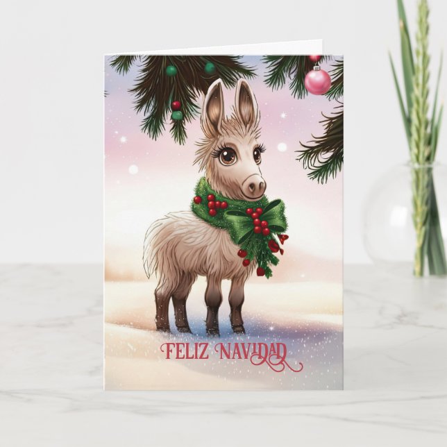 Cartão Feliz Navidad Natal Feriado Cute Burro (Frente)