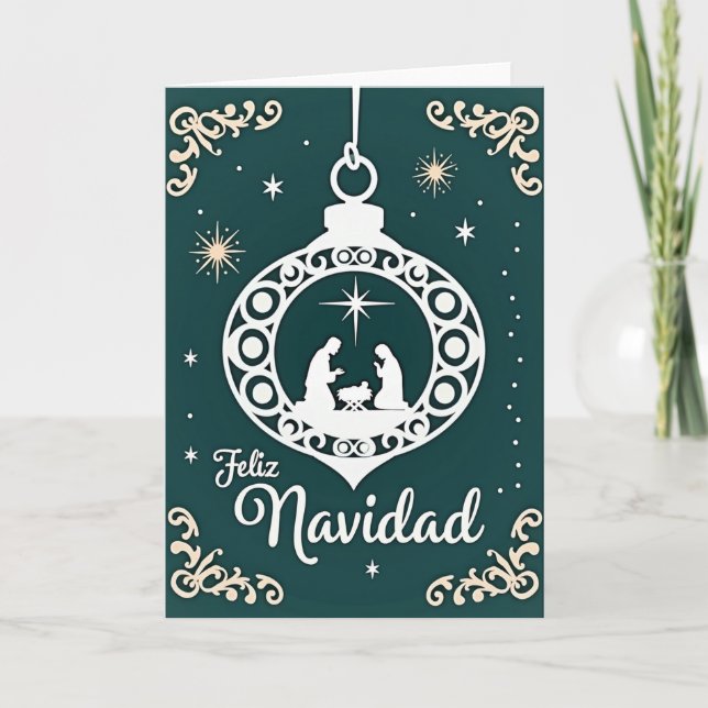 Cartão Feliz Navidad Nativity Scene Card (Frente)