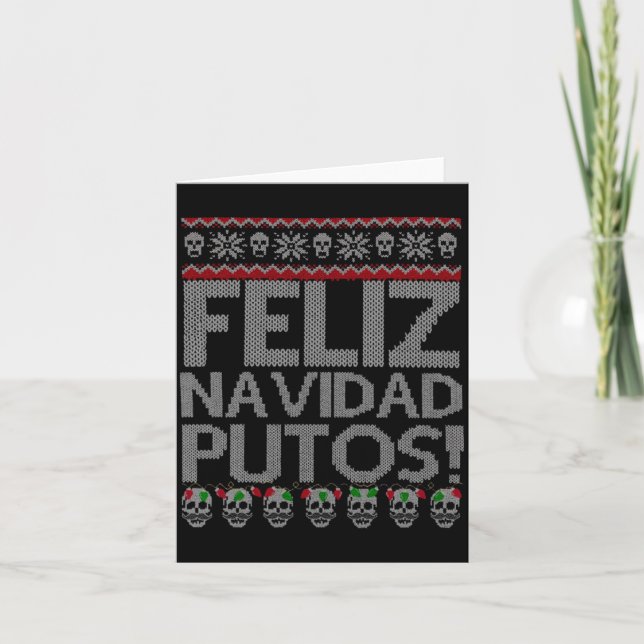 Cartão Feliz Navidad Putos Chingon Ugly Xmas Sweater Chri (Frente)