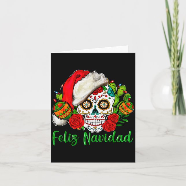 Cartão Feliz Navidad Sugar Skull Mexican Christmas  (Frente)