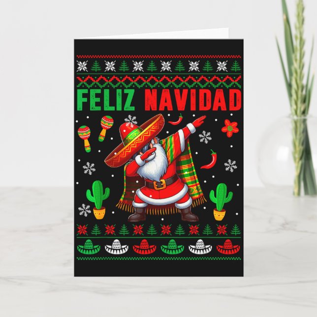 Cartão Feliz Navidad Xmas Sweater Santa Sombrero Dabbing  (Frente)