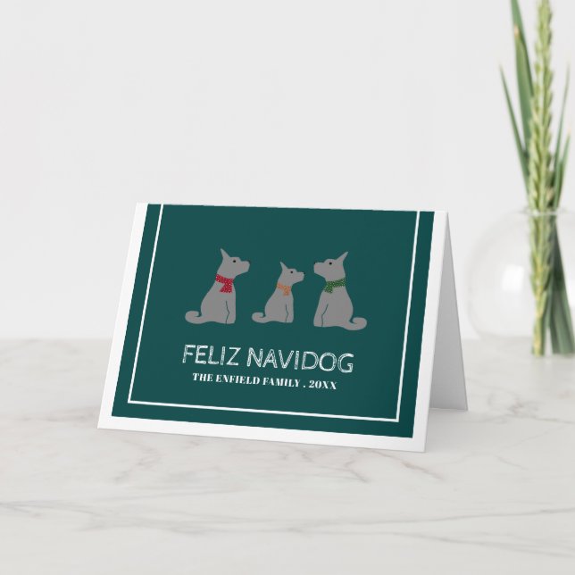 Cartão Feliz Navidog, Feliz Natal Espanhol (Frente)