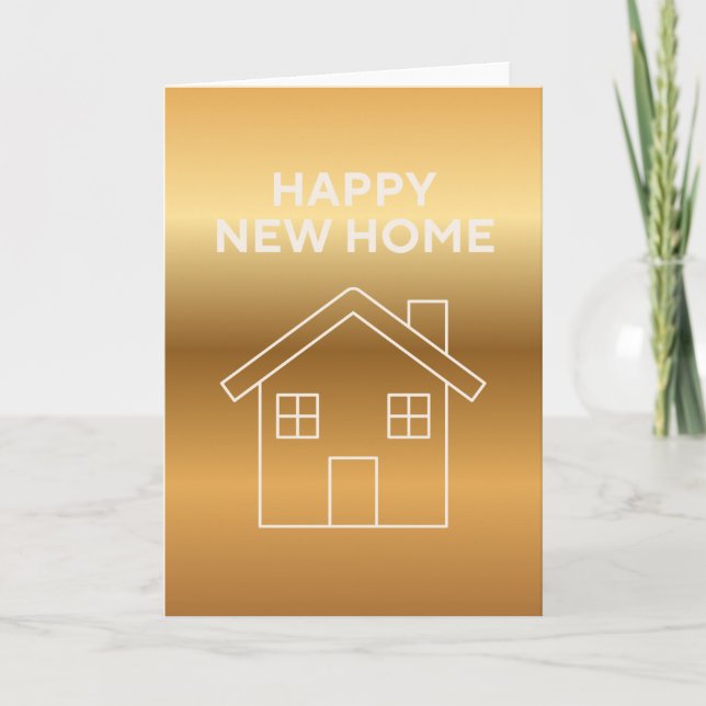 Cartão Feliz Nova Casa - Fundo Gradiente Dourado (Frente)