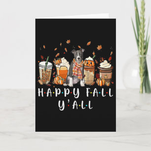 Cartão Feliz Outono Pitbull Cachorro Café Abóbora Outono 
