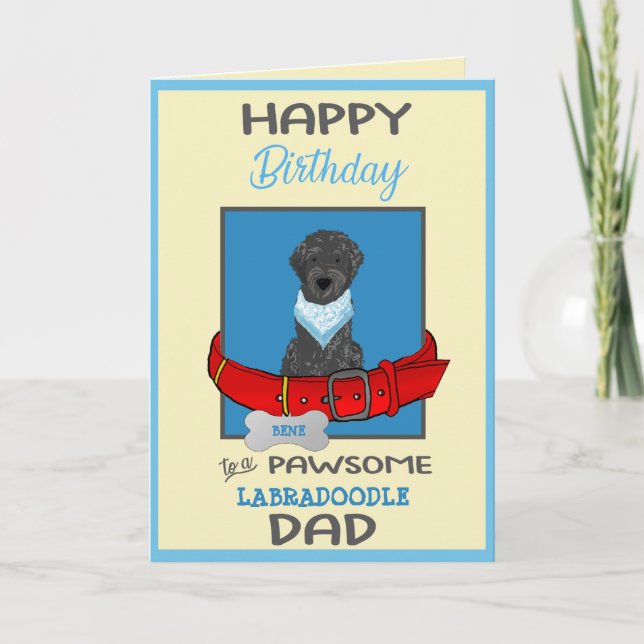 Cartão Feliz Pai de aniversário do seu Labradoodle preto (Frente)
