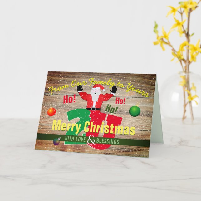 Cartão Feliz Papai noel de Natal da nossa família para a  (Flor Amarela)