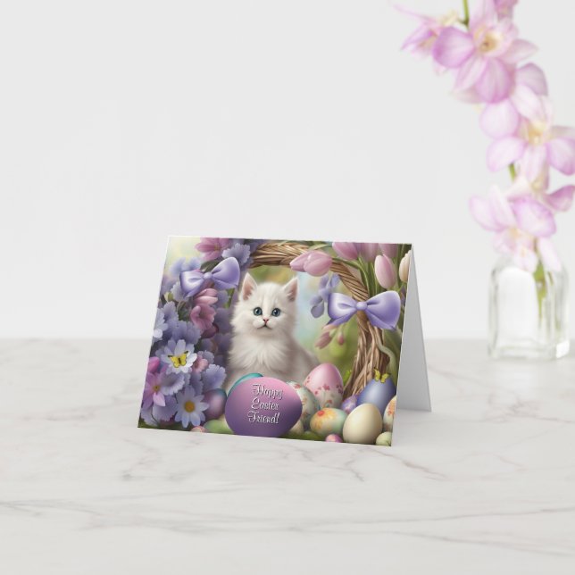 Cartão Feliz Páscoa Amigo Gato Fofo e Flores Páscoa (Orquídea)