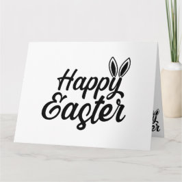 Cartão Feliz Páscoa, Bunny Ears em texto preto