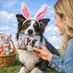 Cartão Feliz Páscoa Cachorro Fofo Saudação de Feriado