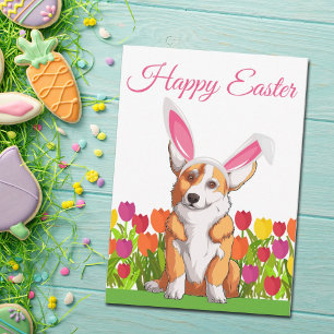 Cartão Feliz Páscoa Coelhinho Fofo Corgi Floral Personali