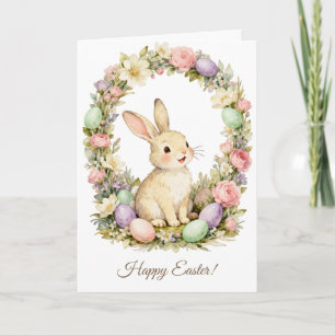 Cartão Feliz Páscoa Coelhinho Vintage Coroa Floral