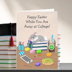 Cartão Feliz Páscoa Enquanto Estuda na Faculdade Bunny Fo