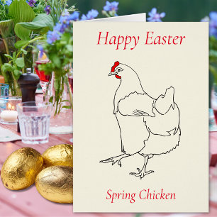 Cartão Feliz Páscoa Frango de Primavera Arte Linear Minim