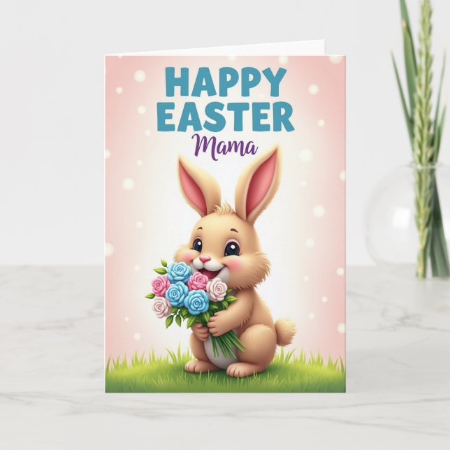 Cartão Feliz Páscoa Mamãe Coelho (Frente)