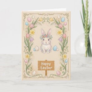 Cartão Feliz Páscoa - Moldura de Coelho Floral