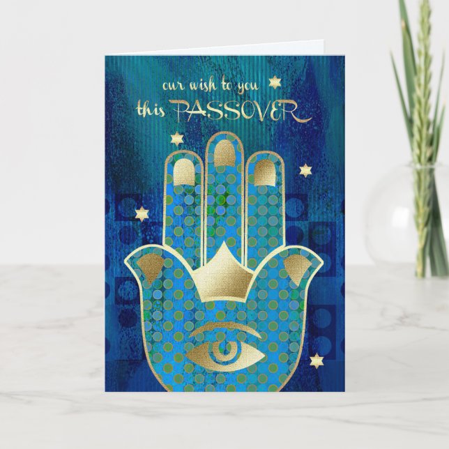 Cartão Feliz Passover. Símbolo de sorte da mão de Hamsa (Frente)