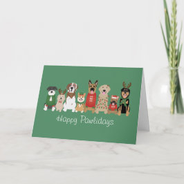 Cartão Feliz Pawlidays Cães Vermelho Verde