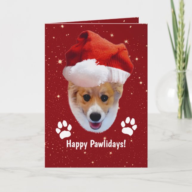 Cartão Feliz Pawlidays do Santa Corgi (Frente)