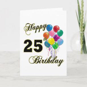 Cartão Feliz presente de aniversário de 25 com balões