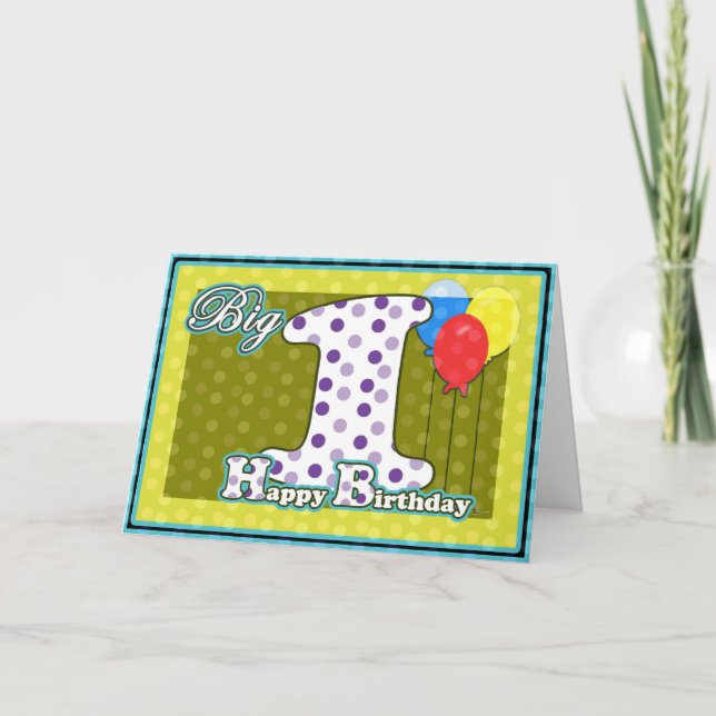 Cartão Feliz primeiro aniversario Balões Primeiro Grande  (Frente)