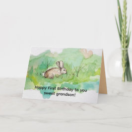 Cartão Feliz primeiro aniversário neto Coelho Cottontail