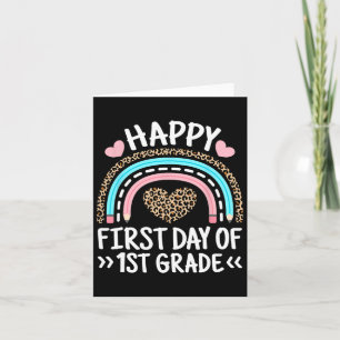 Cartão Feliz Primeiro Dia De Ensino-Arco-Íris De Leopardo