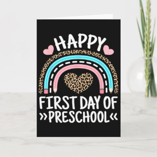 Cartão Feliz Primeiro Dia De Pré-Escola Leopardo Arco-Íri