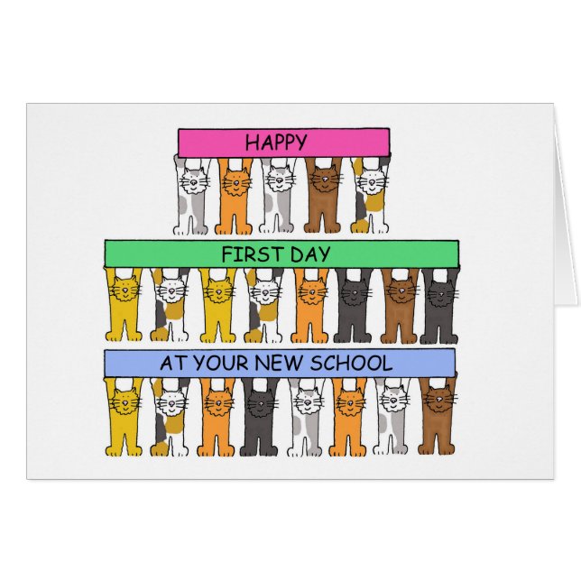 Cartão Feliz Primeiro Dia em Sua Nova Escola (Frente Horizontal)