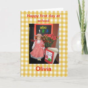 Cartão Feliz primeiro dia na escola, Olivia Card.